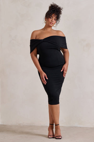 Alyssa Black Bardot Bow Detail Midi Dress